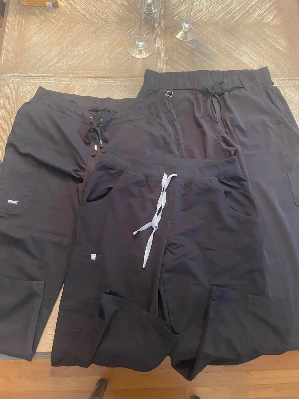FIGS & Greys Anatomy Black Scrub Pants Trio - Drawstring Waist
